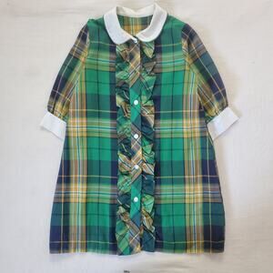 Vintage Green Plaid Dress 5t *missing button